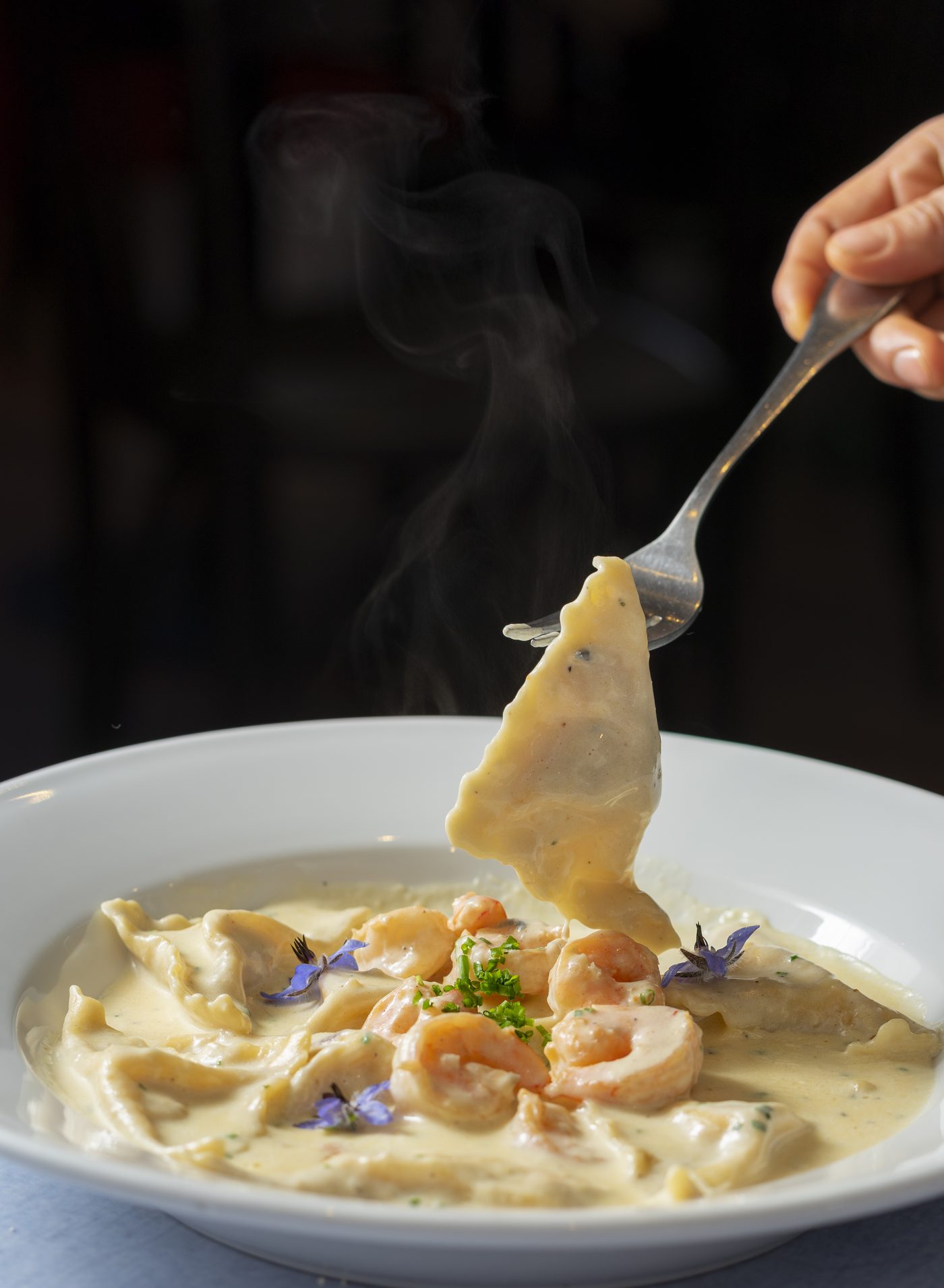 Pasta rellena con camarones, Andiamo